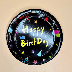 Тарілки святкові паперові одноразові Happy Birthday Свято 18 см 5 шт Чорний