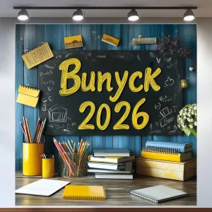 Банер для фотозони Випуск 2026 Шкільна дошка 120x120 см Синій