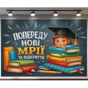 Банер для фотозони Випуск садочок Попереду нові мрії та відкриття Різнокольоровий з вашим написом