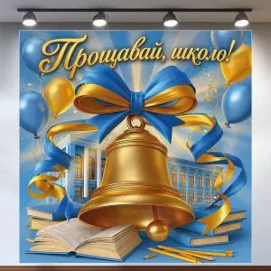 Банер для фотозони на Останній дзвоник Прощавай школо Жовтий і блакитний