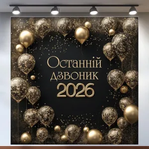 Банер для фотозони на Останній дзвоник з кульками Чорний і золото