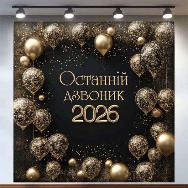 Банер для фотозони на Останній дзвоник з кульками Чорний і золото