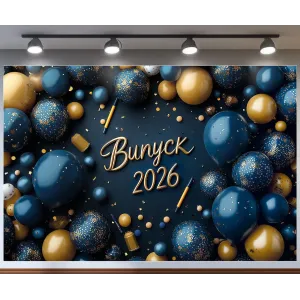 Банер для фотозони на Випуск 2026 з кульками Темно синій і золото