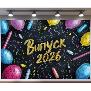 Банер для фотозони на Випуск 2026 Дошка з малюнками крейдою Чорний