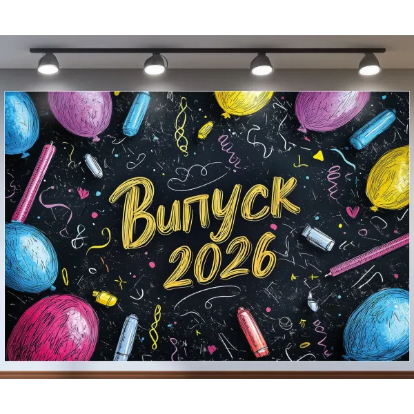 Баннер для фотозоны на Выпуск 2026 Доска с рисунками мелом Черный