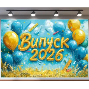 Банер для фотозони патріотичний на Випуск 2026 Акварель Жовтий і блакитний