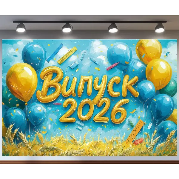 Баннер для фотозоны патриотический Выпуск 2026 Акварель Желтый и голубой