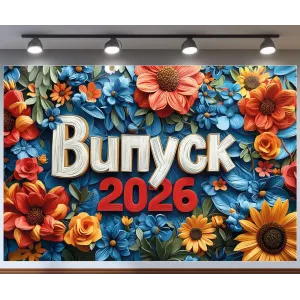 Банер для фотозони на Випуск 2026 Соняшники та маки Синій і червоний