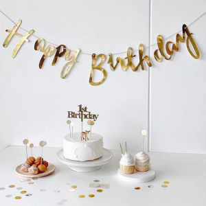 Надпись картонная Happy Birthday прописью Золото 1,5 метра