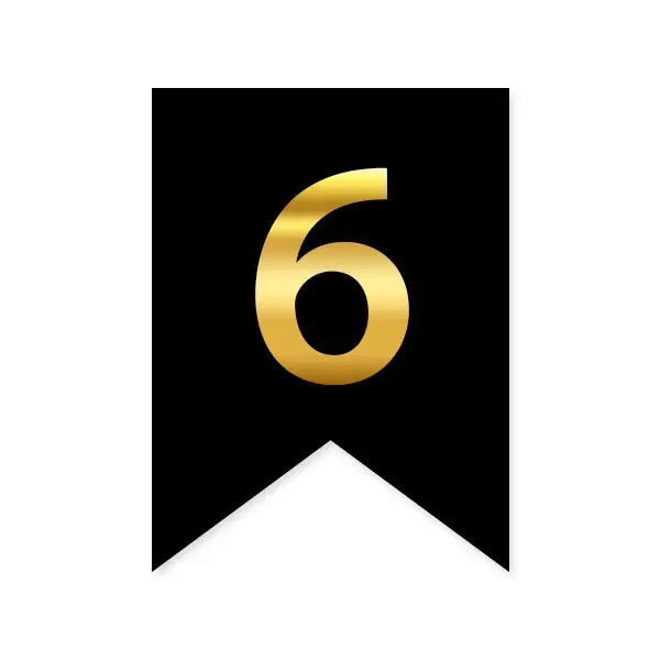 Цифра 6 на прапорці 6*12 см для індивідуальних написів Чорний і золото