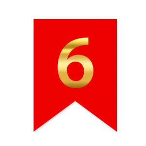 Цифра 6 на прапорці 6*12 см для індивідуальних написів Червоний і золото
