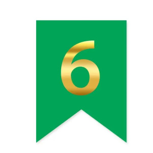 Цифра 6 на прапорці 6*12 см для індивідуальних написів Зелений і золото
