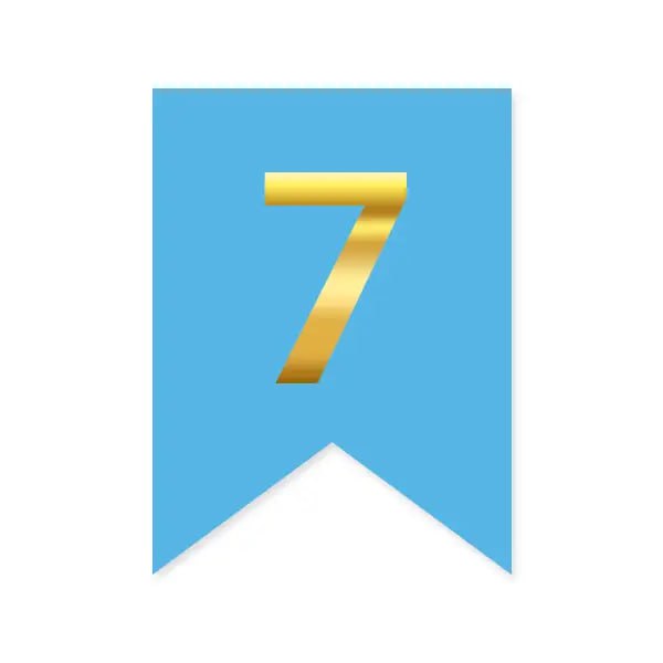 Цифра 7 на прапорці 6*12 см для індивідуальних написів Блакитний і золото