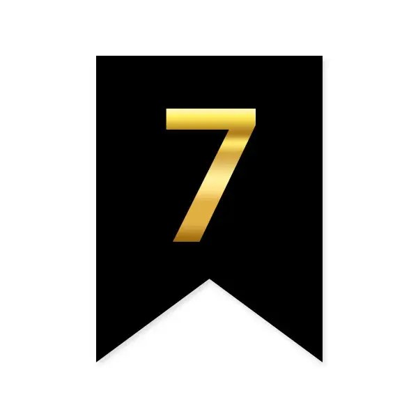 Цифра 7 на прапорці 6*12 см для індивідуальних написів Чорний і золото