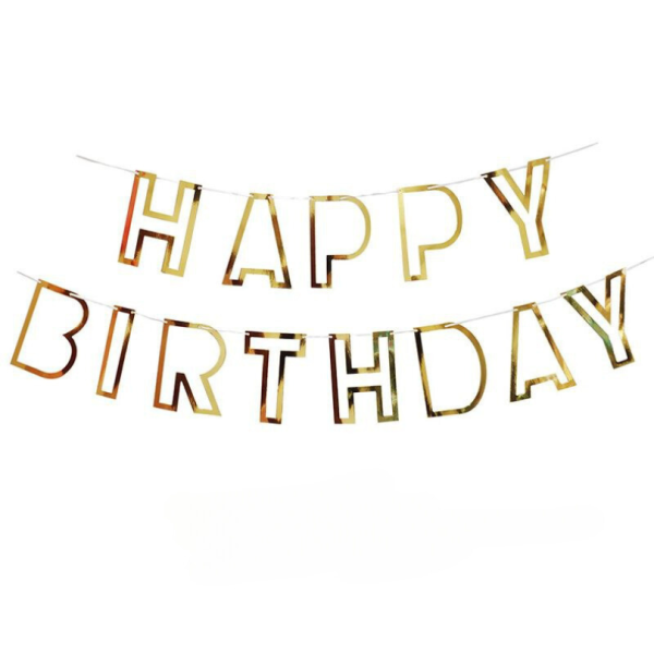 Надпись картонная 11х16 см Happy Birthday контур Золото