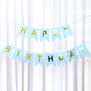 Напис картонний на прапорцях 20 см Happy Birthday Блакитний 3 метри