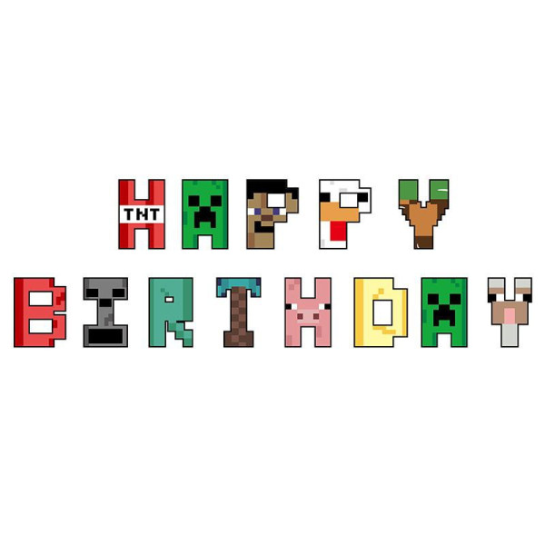 Напис картонний Happy Birthday Майнкрафт Різнокольоровий