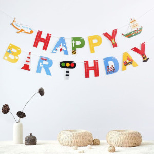 Напис картонний Happy Birthday Транспорт Різнокольоровий