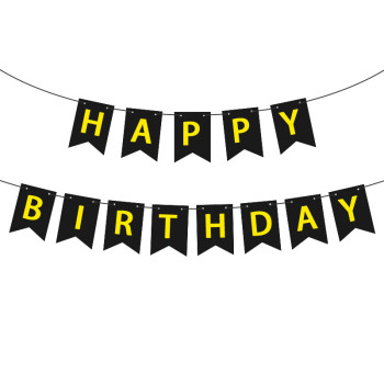 Напис картонний на прапорцях 20 см Happy Birthday Чорний 3 метри