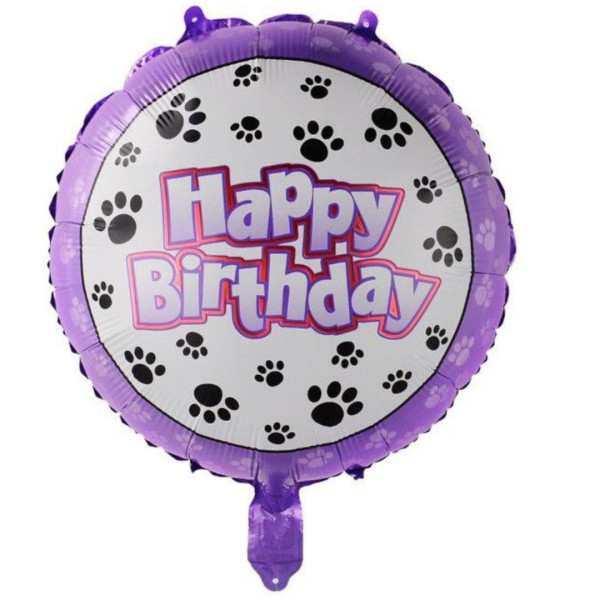 Шар фольгированный круглый 18" 45 см с рисунком Лапки Happy Birthday Белый и сирень