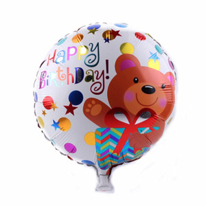 Куля фольгована кругла 18" 45 см з малюнком Милі звірята Ведмедик Happy Birthday Білий