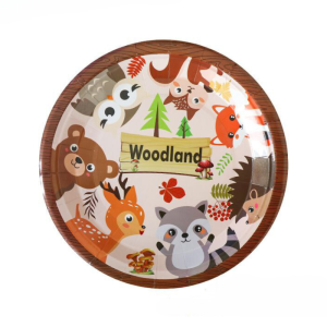 Тарілки святкові одноразові паперові Лісові звірята Woodland 23 см 5 шт Коричневий
