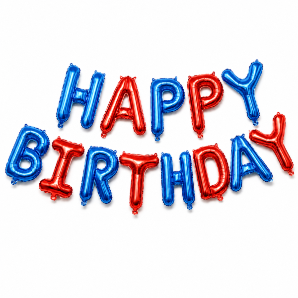 Куля фольгована напис надувний 40 см Happy Birthday Синій і червоний