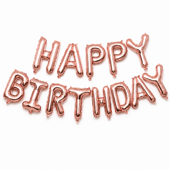 Куля фольгована напис надувний 40 см Happy Birthday Рожеве золото