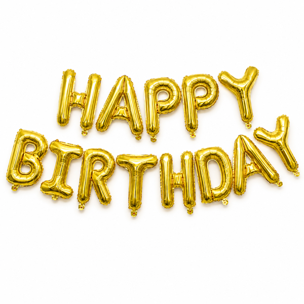 Куля фольгована напис надувний 40 см Happy Birthday Золото