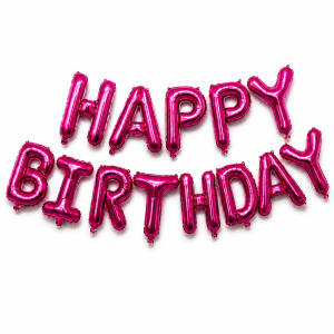 Шар фольгированный надпись надувная 40 см Happy Birthday Фуксия