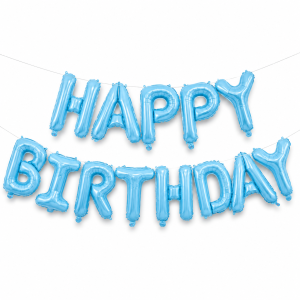 Шар фольгированный надпись надувная 40 см Happy Birthday Голубой