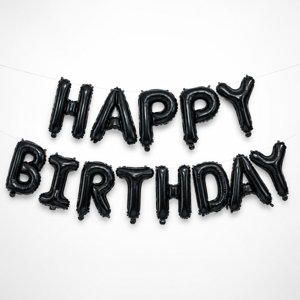 Куля фольгована напис надувна 40 см Happy Birthday Чорний