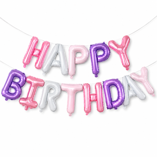Шар фольгированный надпись надувная 40 см Happy Birthday Разноцветный розовый