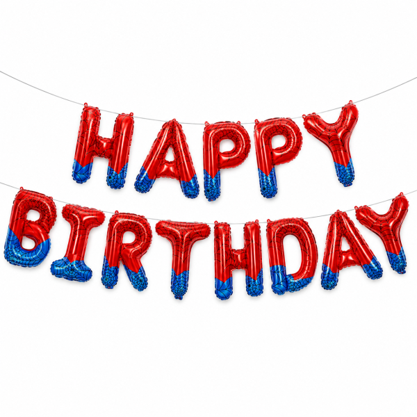 Куля фольгована напис надувний 40 см Happy Birthday Людина Павук Червоний та синій