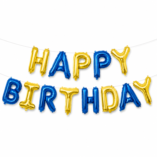 Куля фольгована напис надувний 40 см Happy Birthday Патріотичний Синій та жовтий