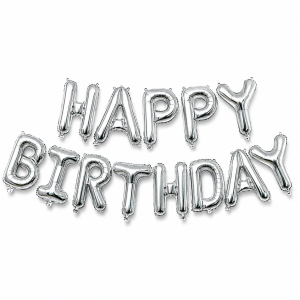 Шар фольгированный надпись надувная 40 см Happy Birthday Серебро