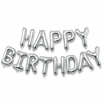 Куля фольгована напис надувний 40 см Happy Birthday Срібло