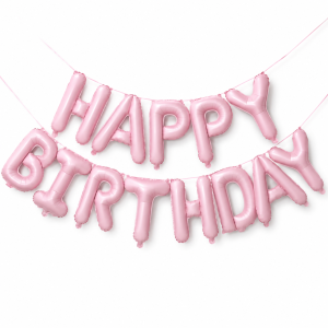 Шар фольгированный надпись надувная 40 см Happy Birthday Светло розовый