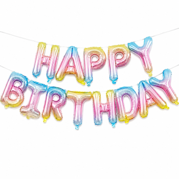 Куля фольгована напис надувна 40 см Happy Birthday Райдужний