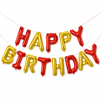 Куля фольгована напис надувний 40 см Happy Birthday Червоний і золото
