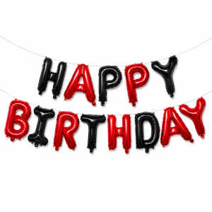 Шар фольгированный надпись надувная 40 см Happy Birthday Красно черный
