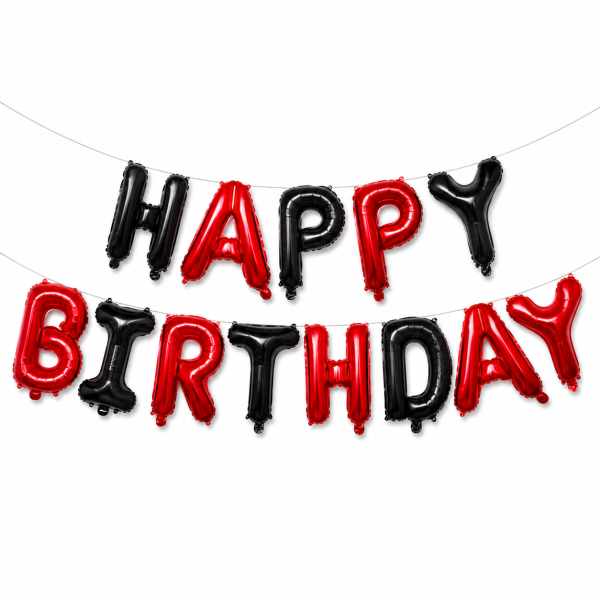Шар фольгированный надпись надувная 40 см Happy Birthday Красно черный