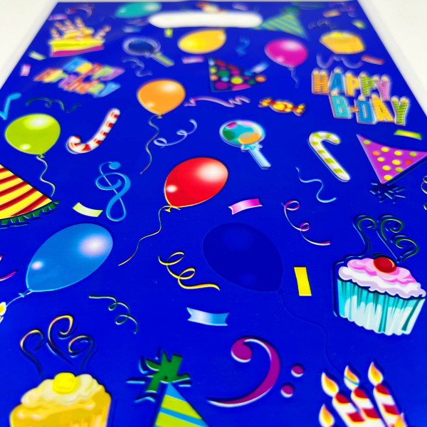 Пакети для солодощів 16х25 см Happy Birthday з кульками і ковпачками Упаковка 10 штук Синій