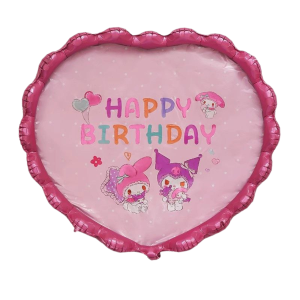 Баннер фольгированный круглый для фотозоны Happy Birthday Куроми Розовый