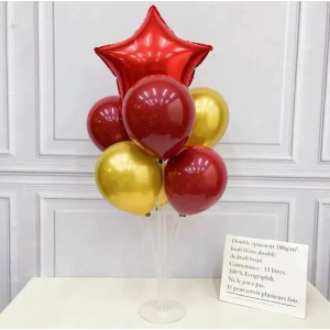 Набір 7 повітряних куль зі стійкою Яскрава зірка червоний с золотом