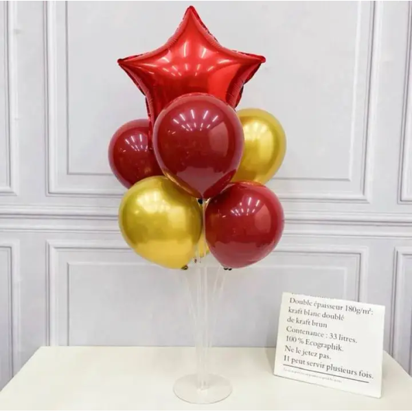 Набір 7 повітряних куль зі стійкою Яскрава зірка червоний с золотом