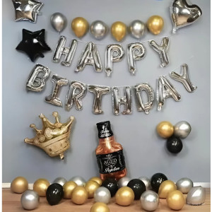 Набор воздушных шаров для фотозоны для мужчины Happy birthday Золото и серебро