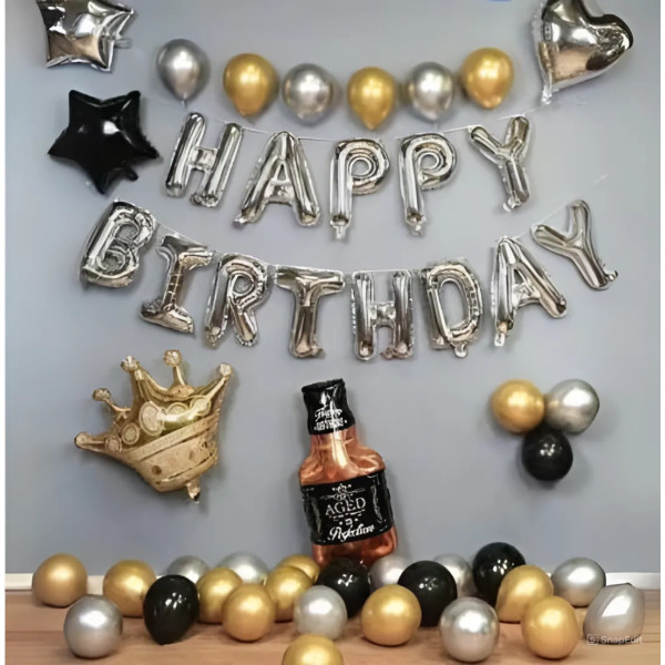 Набор воздушных шаров для фотозоны для мужчины Happy birthday Золото и серебро