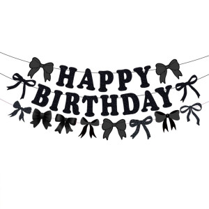 Надпись картонная 18х15 см Happy birthday Бантики Черный 2 м