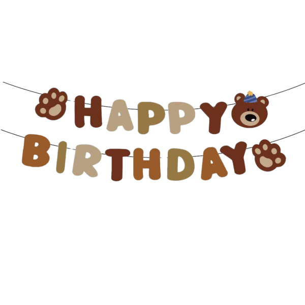 Надпись картонная Happy Birthday Медвежонок лапки Коричневый